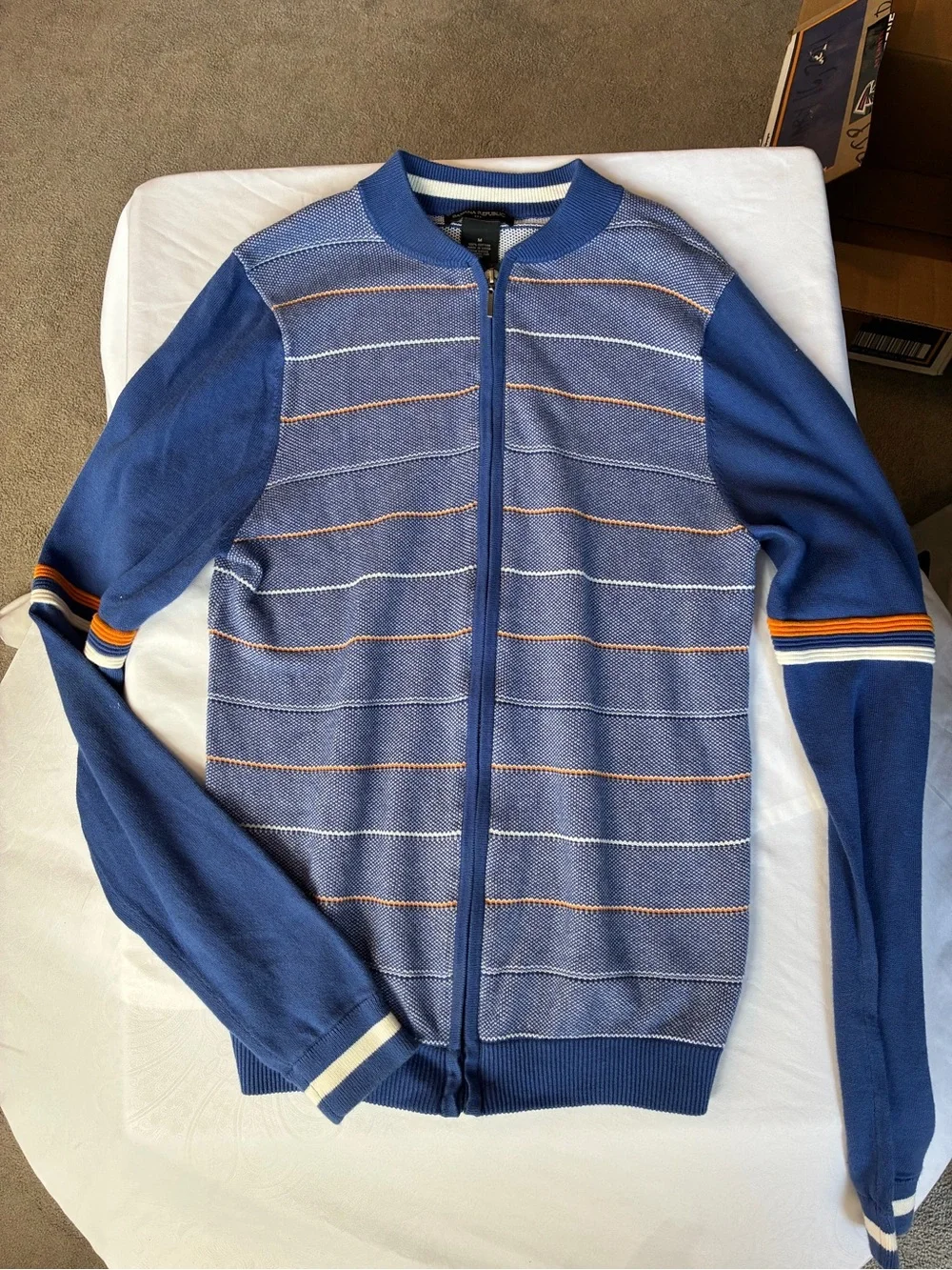 Banana Republic Blue Striped Zip-Up Sweater Jacket